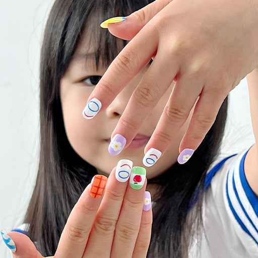 Playful Purple Flowers and Swirls — Nails for Kids
