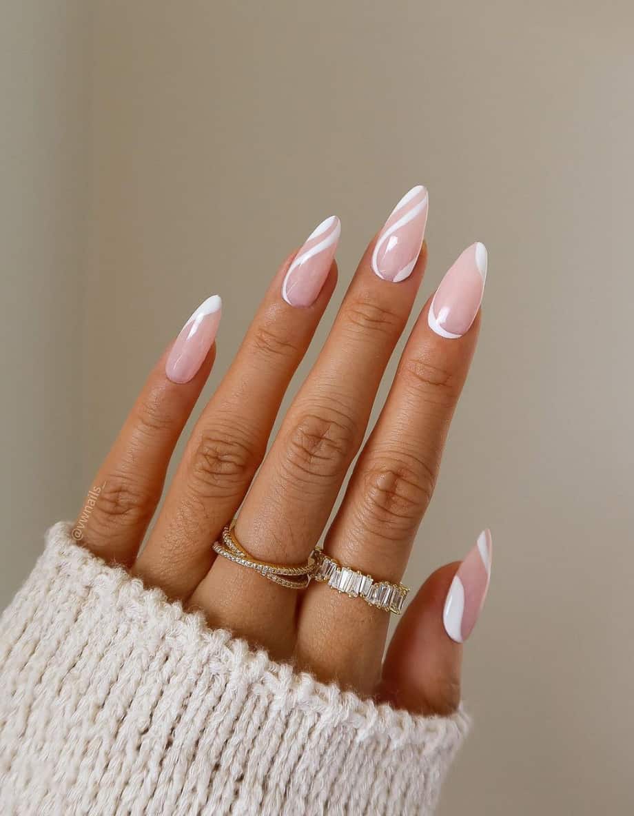 Sheer Pink with Minimalist White Swirls Sheer Pink with Minimalist White Swirls — Swirl Nails
