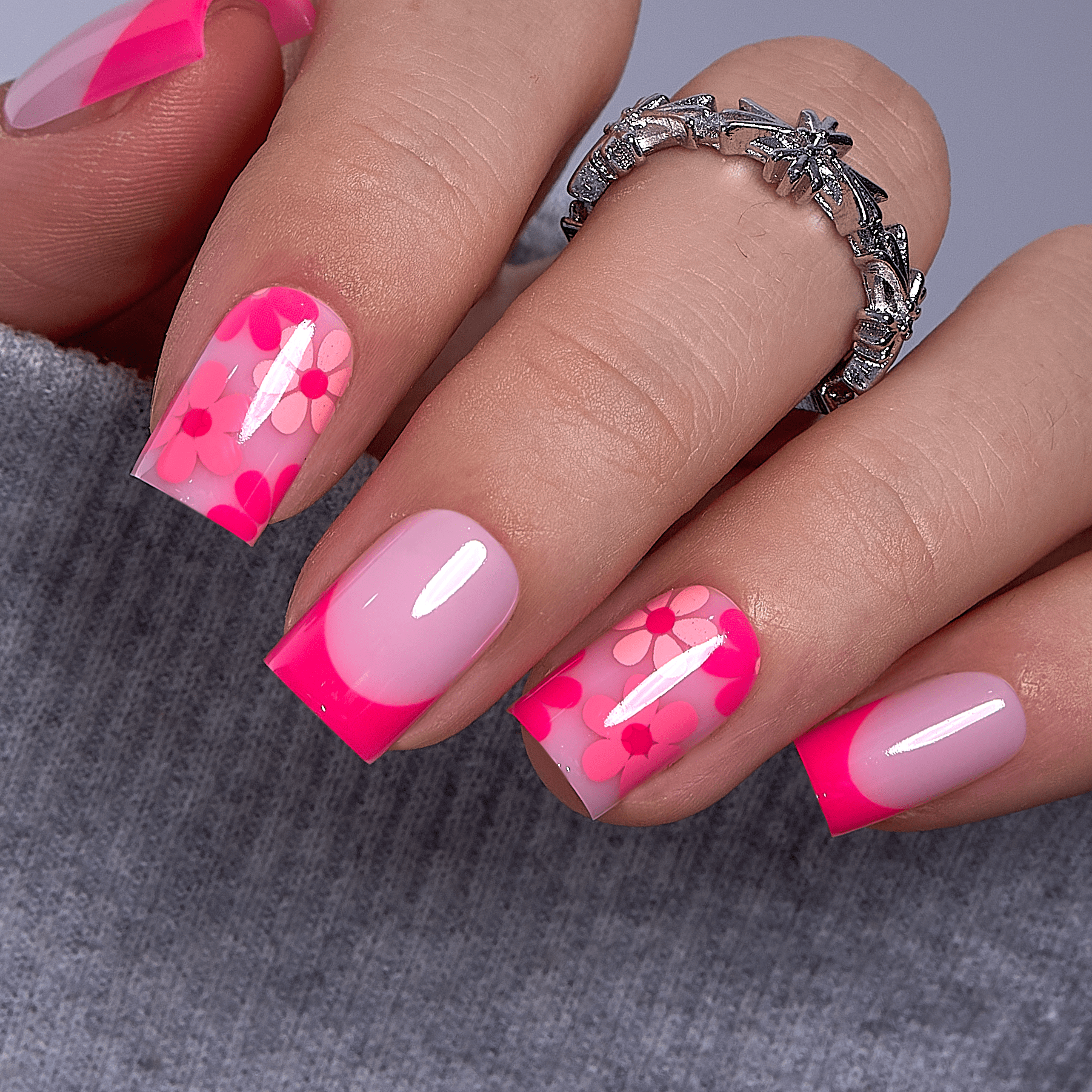 Floral Pattern Pink French Floral Pattern Pink French — Pink French Tip Nails