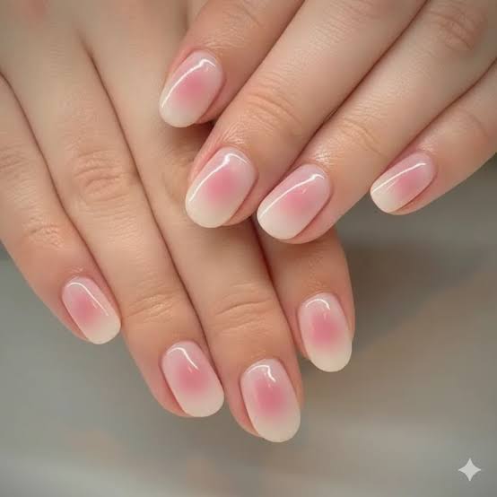 Blush Pink Gradient Nails — Short Round Nails