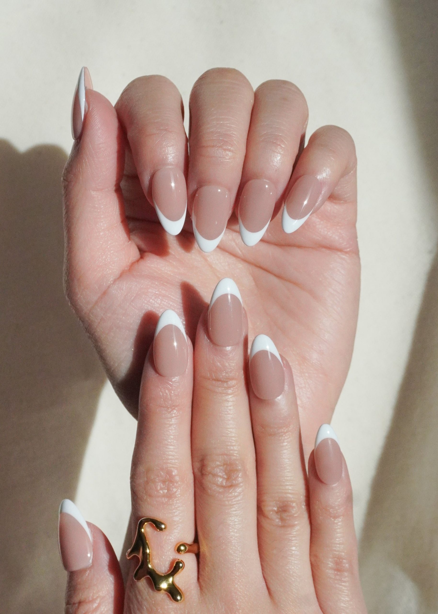 Nude Pink Almond French Tip — White French Tip Nails
