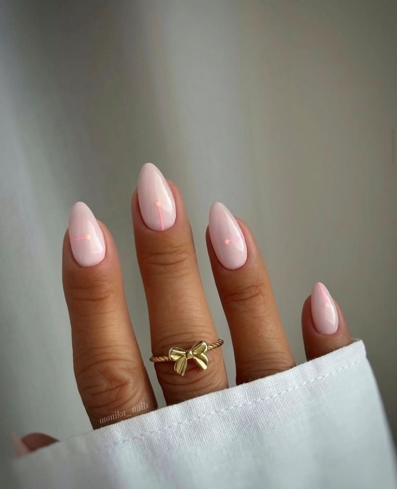Short Oval Pale Pink with Pink Line Art Short Oval Pale Pink with Pink Line Art — Engagement Nails