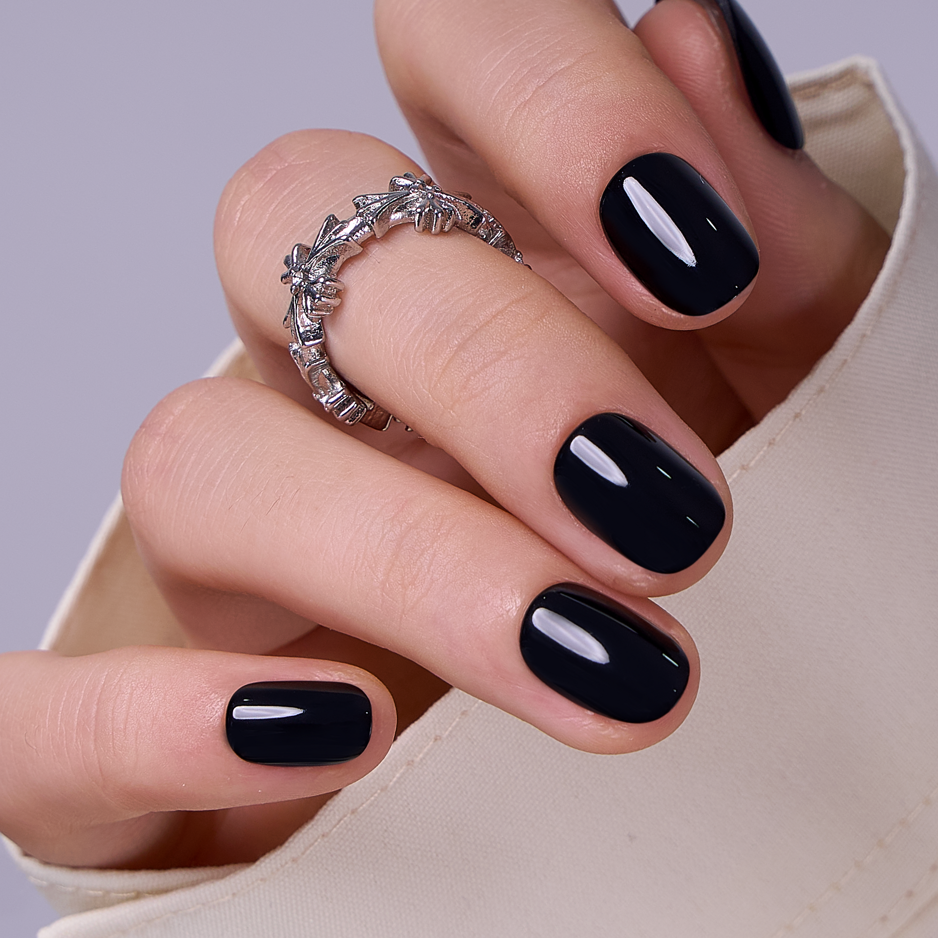 Solid Glossy Black Nails — Very Short Nails