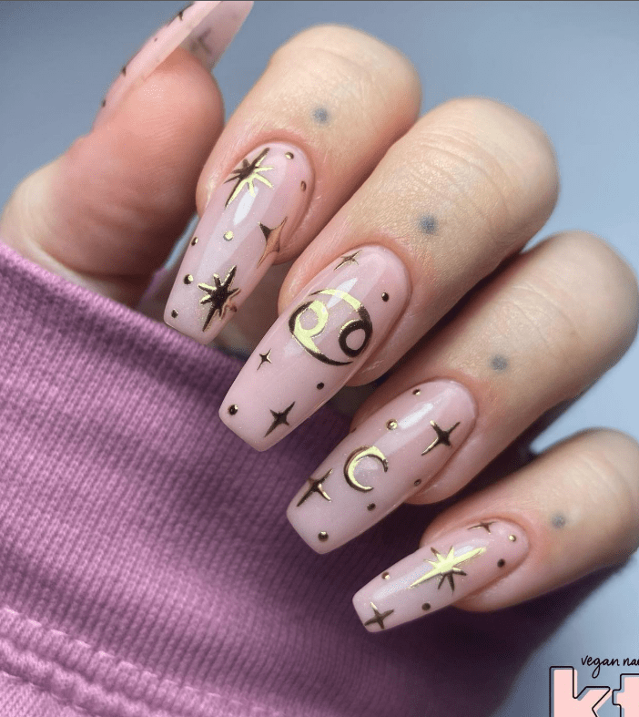 Sheer Pink Zodiac Celestial Nails Sheer Pink Zodiac Celestial Nails — Star Nails