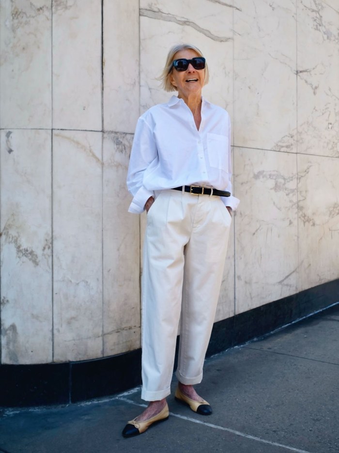 White Oversized Shirt with Cream Wide-Leg Pants White Oversized Shirt with Cream Wide-Leg Pants — Coastal Grandmother Outfits
