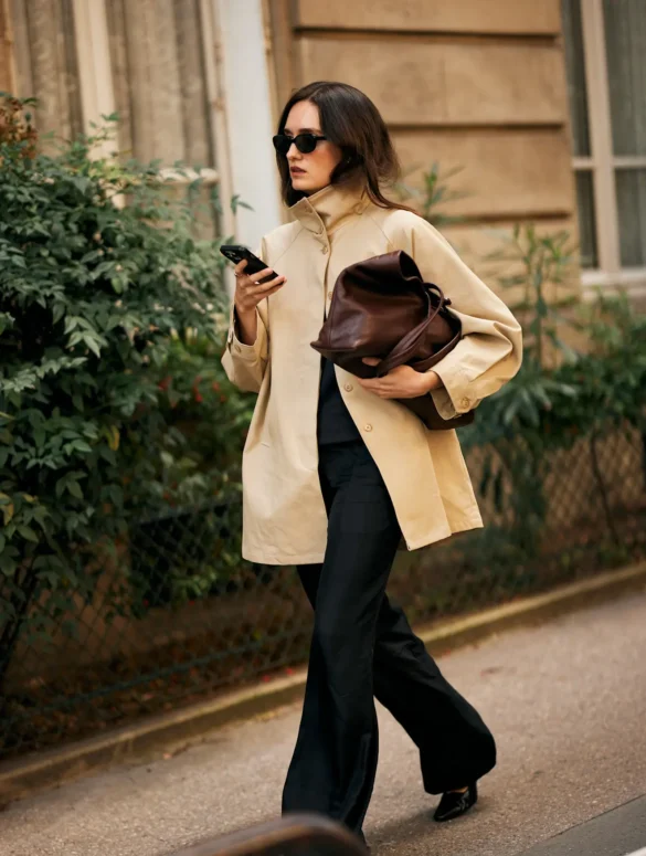 Sophisticated City Stroll: Trench Coat with Wide-Leg Trousers — French Girl Outfits