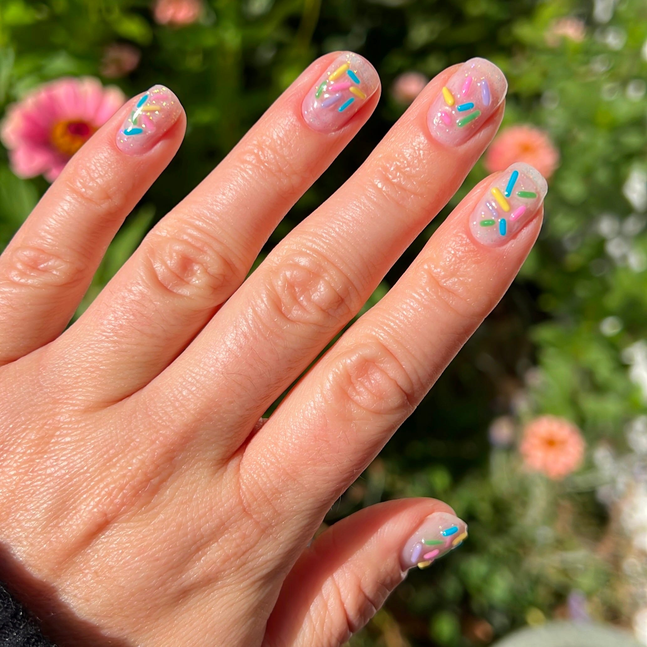 Short Square Pastel Sprinkle Nails Short Square Pastel Sprinkle Nails — Birthday Nails