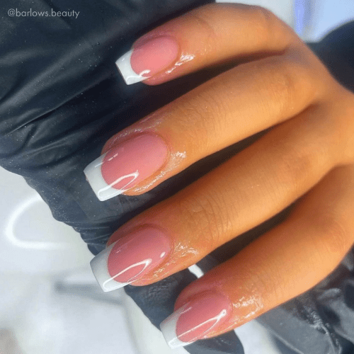Short Square Classic French Nails — Pink and White Nails