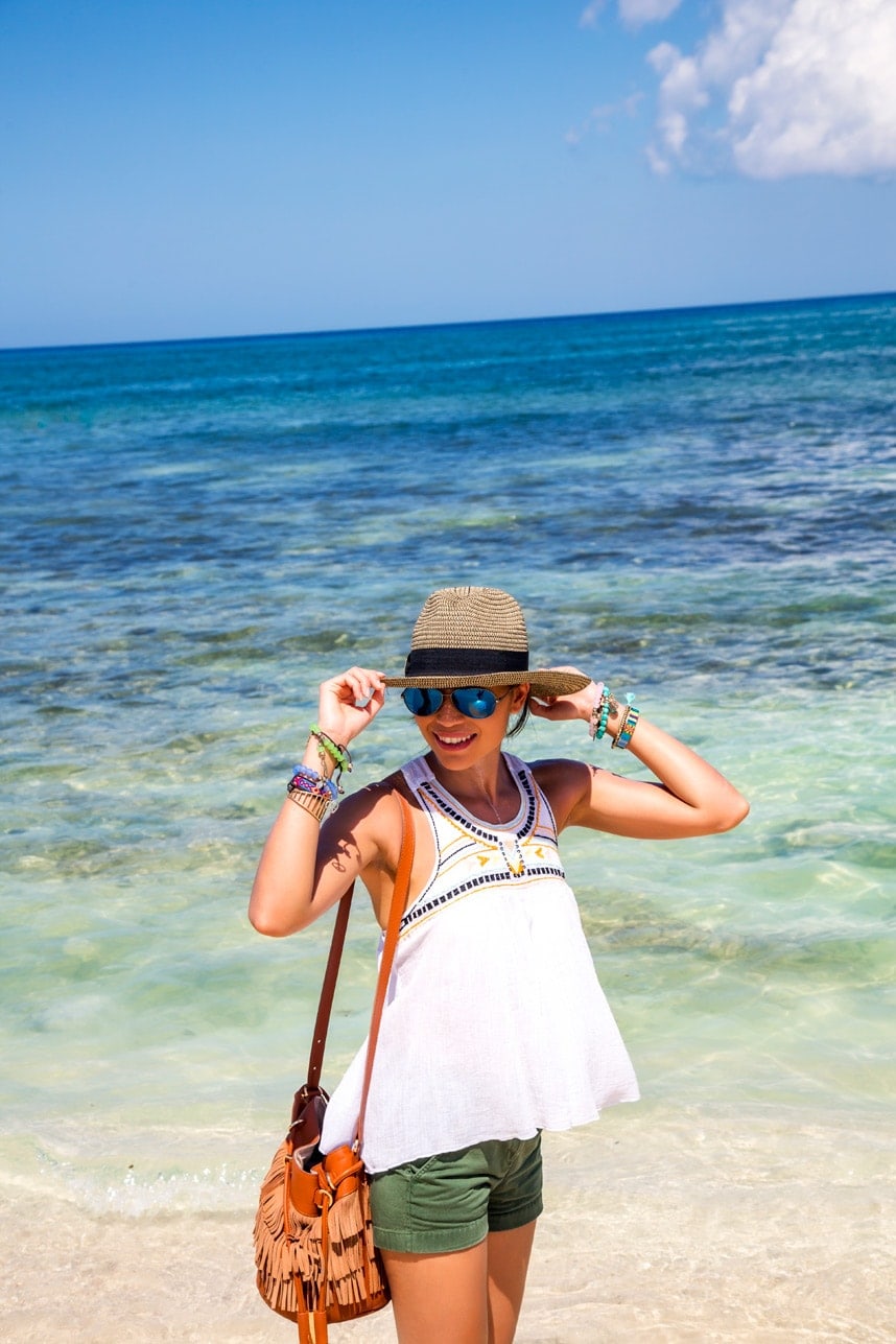 Embroidered White Top and Green Shorts for Beach Day Style — Hawaii Outfits