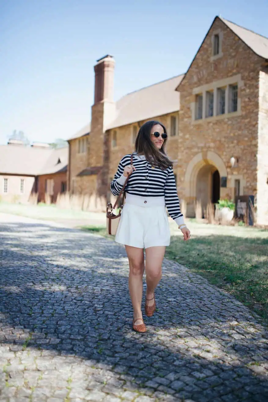 Striped Top and Pleated Shorts for Daytime European Exploration Striped Top and Pleated Shorts for Daytime European Exploration — Europe Outfits