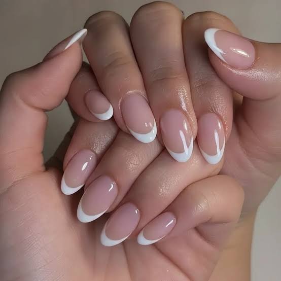 Perfectly Crisp White French Tips — Short Oval Nails