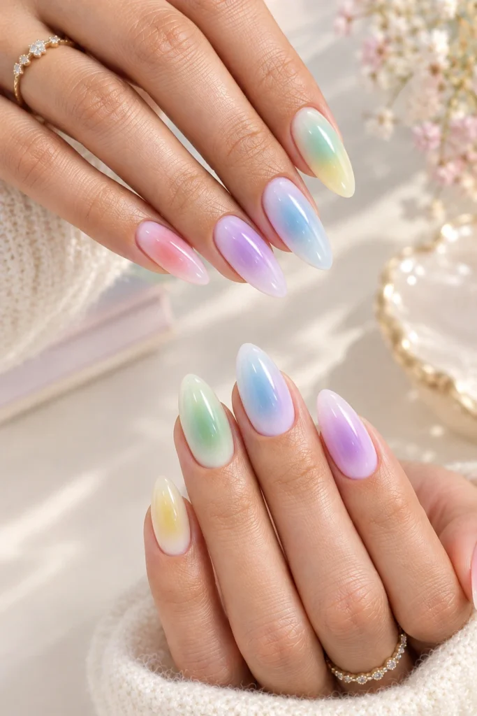 Pastel Jelly Gradient Aura Almonds — Aura Nails