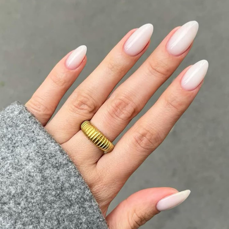 Sheer Pale Pink Glossy Almond Nails Sheer Pale Pink Glossy Almond Nails — Nails for Tan Skin