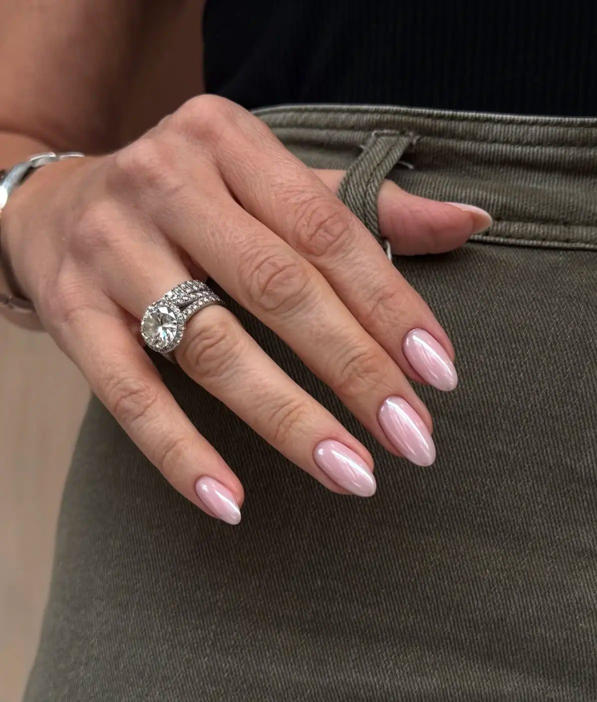 Light Pink Pearlescent Almond Nails — Pearl Nails