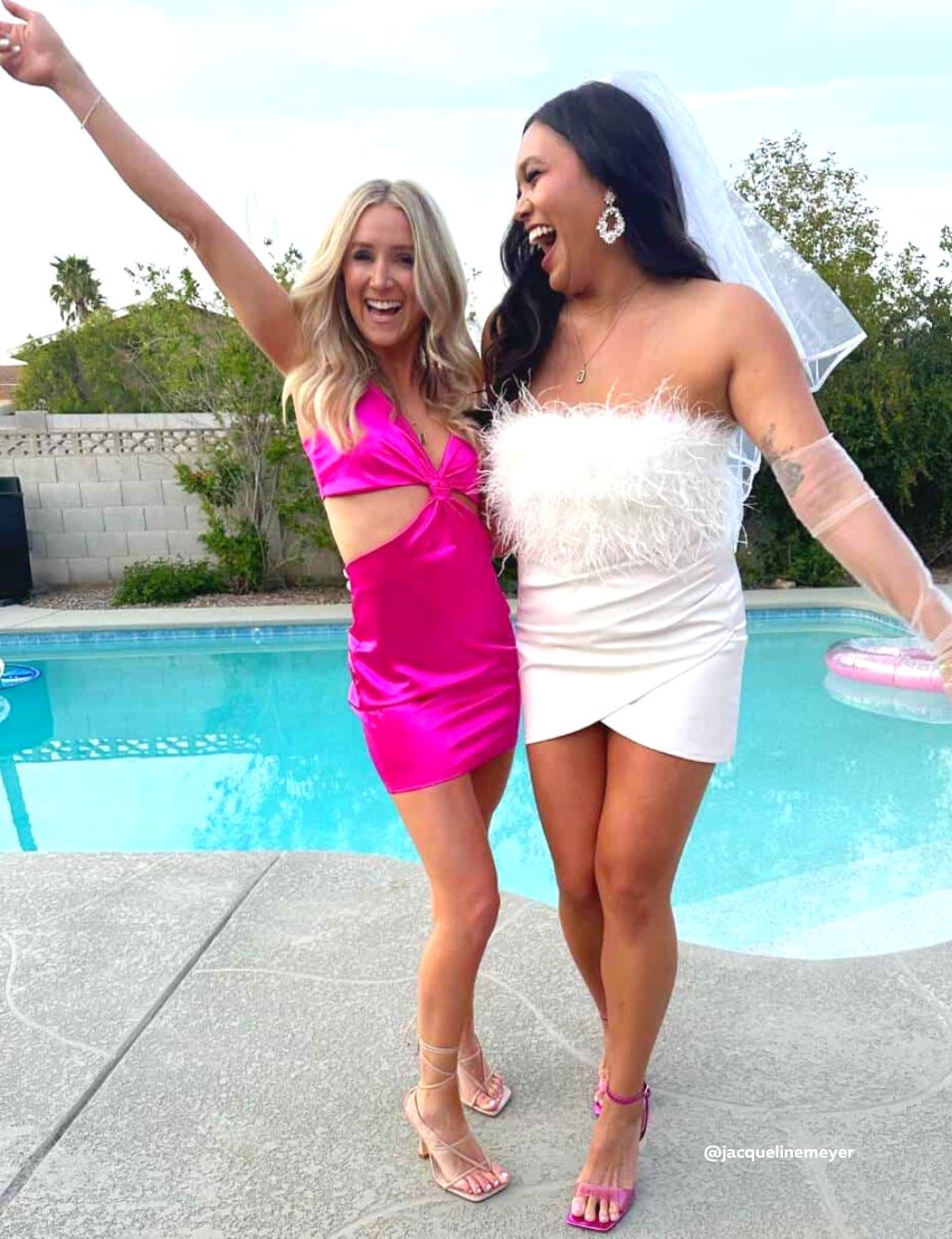 Hot Pink Cut-Out Dress vs. Feather Trim Mini for Bachelorette Festivities Hot Pink Cut-Out Dress vs. Feather Trim Mini for Bachelorette Festivities — Bachelorette Outfits