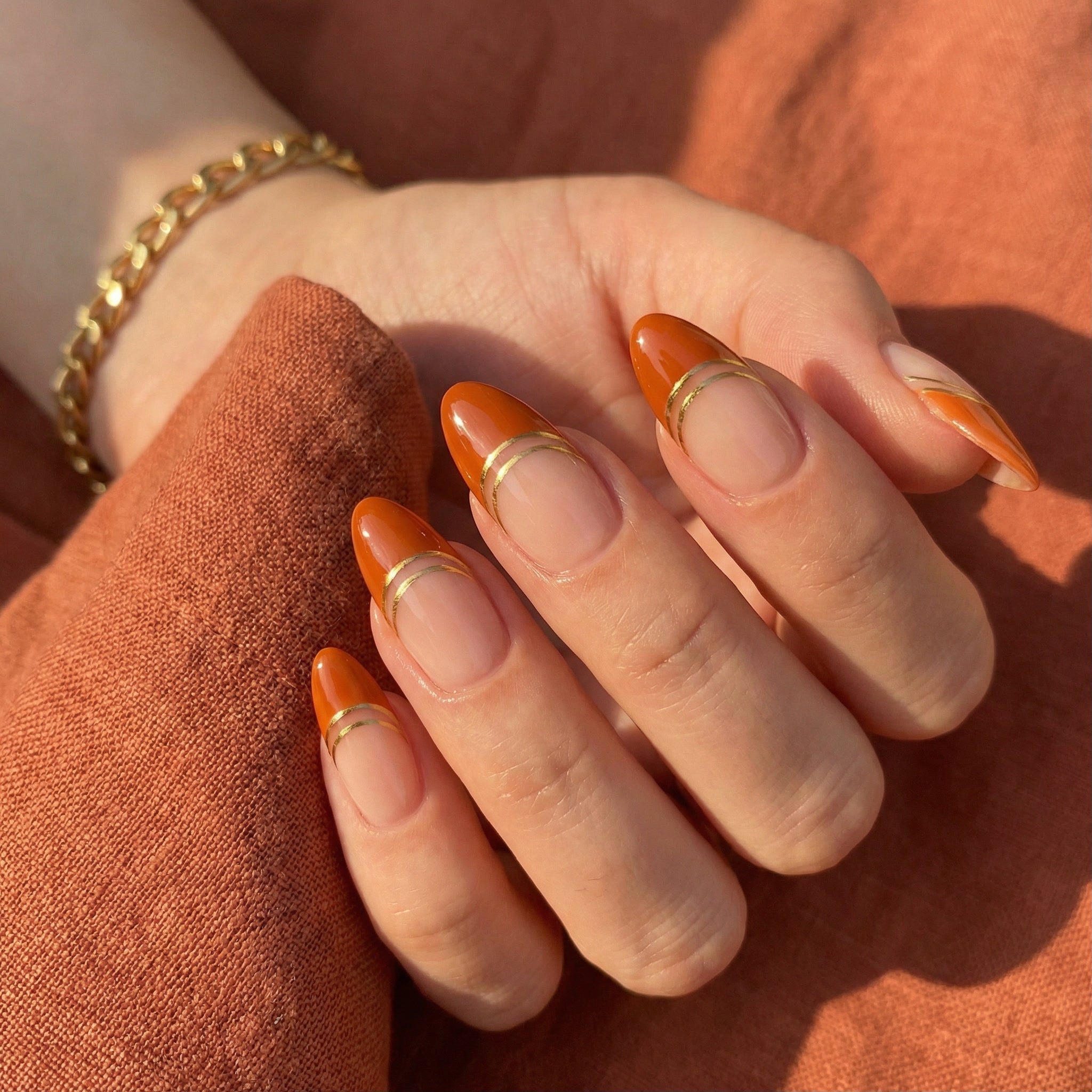 Double French Tips With Gold Accents Visual Idea — Double French Nails