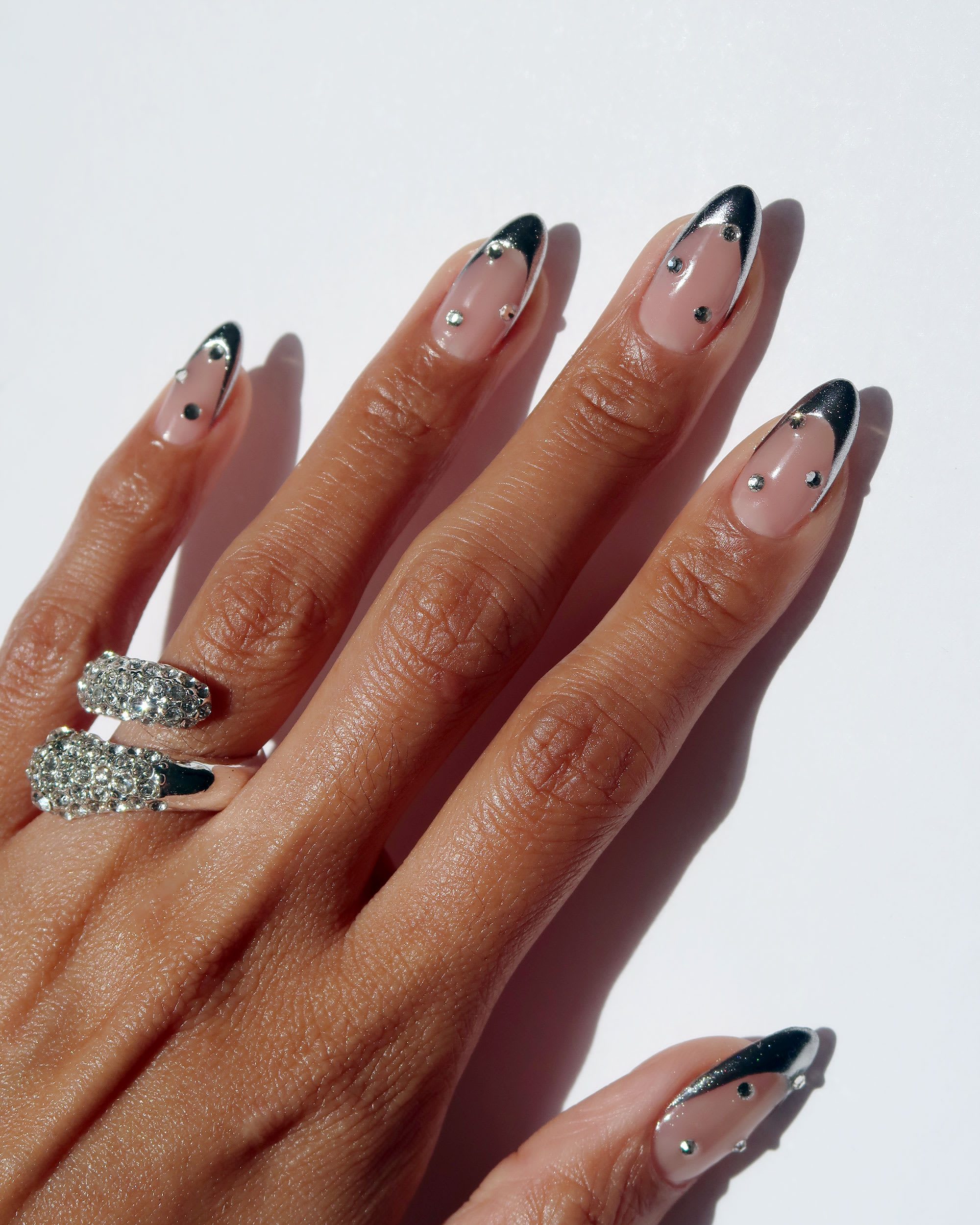 Rhinestone Scattered Chrome French Rhinestone Scattered Chrome French — Chrome French Tip Nails