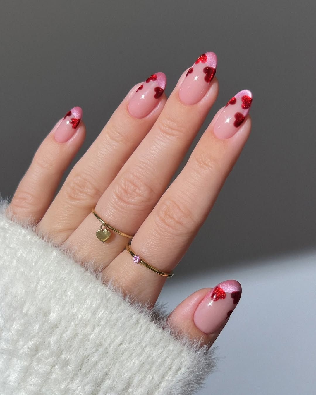 French Tips with Scattered Red Hearts French Tips with Scattered Red Hearts — Date Night Nails