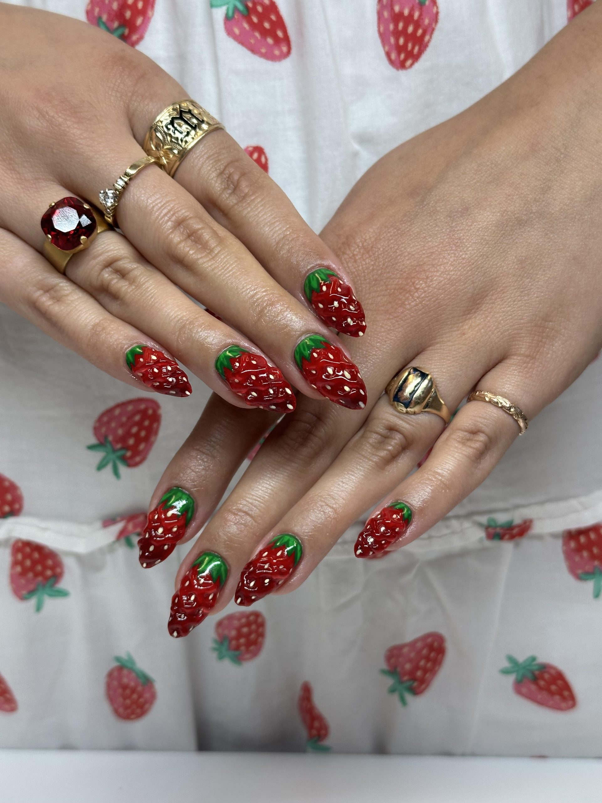 Sculpted 3D Strawberry Stiletto Nails — Strawberry Nails