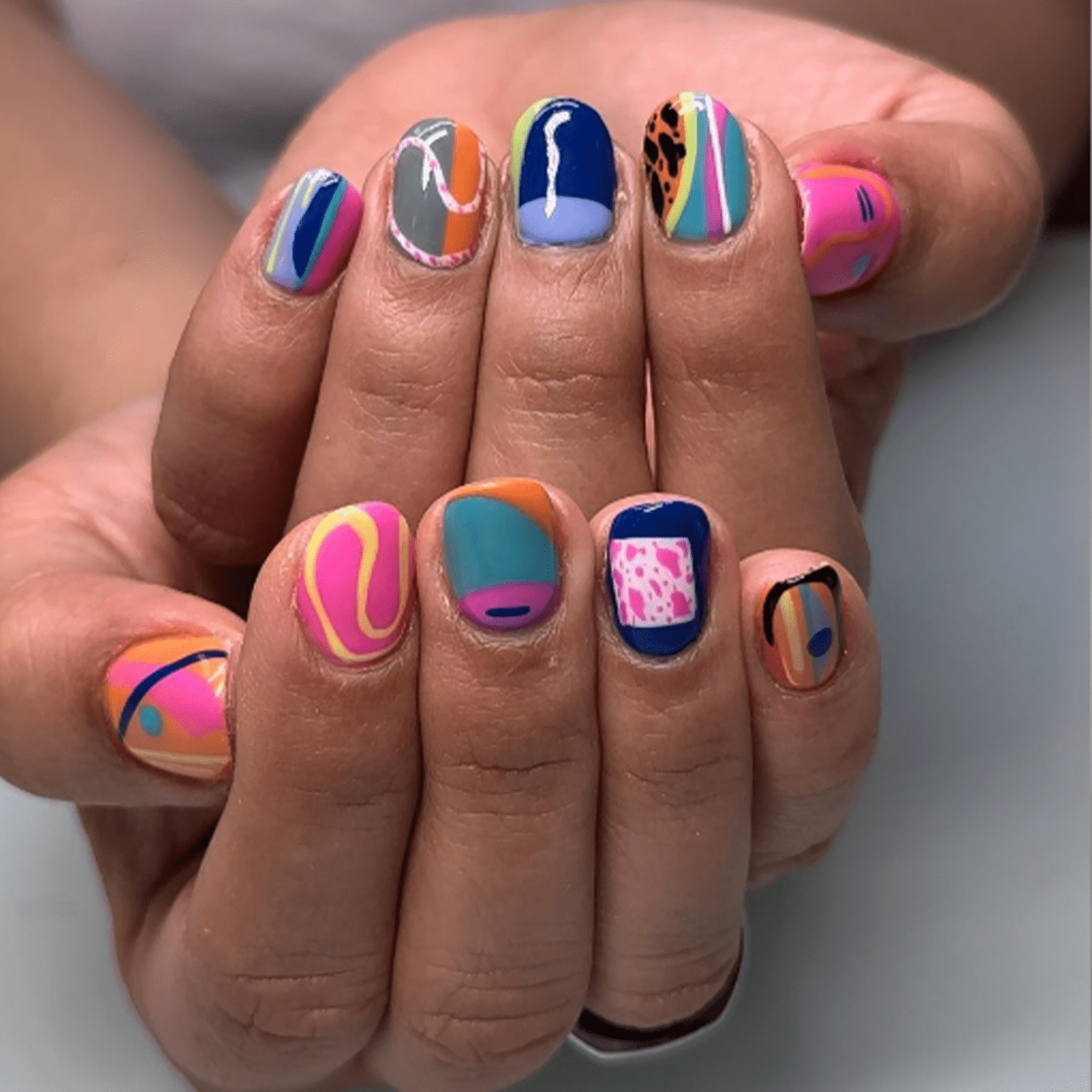 Wavy Lines and Cow Print Abstracts — Mismatched Nails