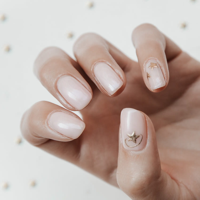 Short Pink with Gold Star Accents — Minimalist Nails
