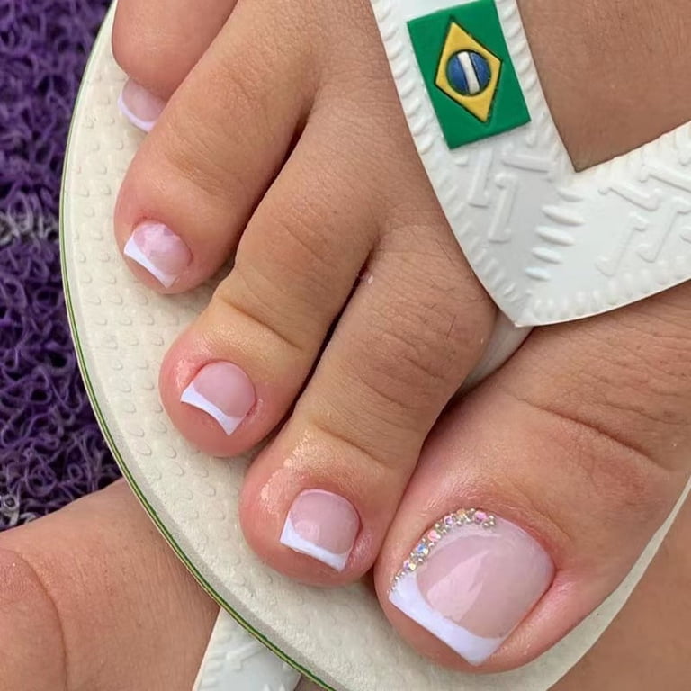 French Tips with Rhinestone Accent Toenails French Tips with Rhinestone Accent Toenails — Toe Nails