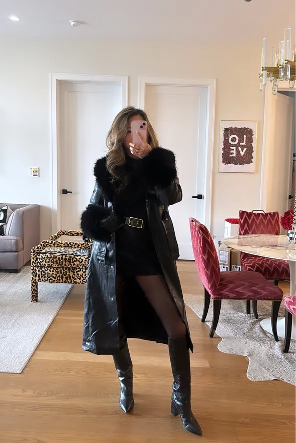 Leather Trench with Fur Collar and Gold Belt Leather Trench with Fur Collar and Gold Belt — Mob Wife Outfits