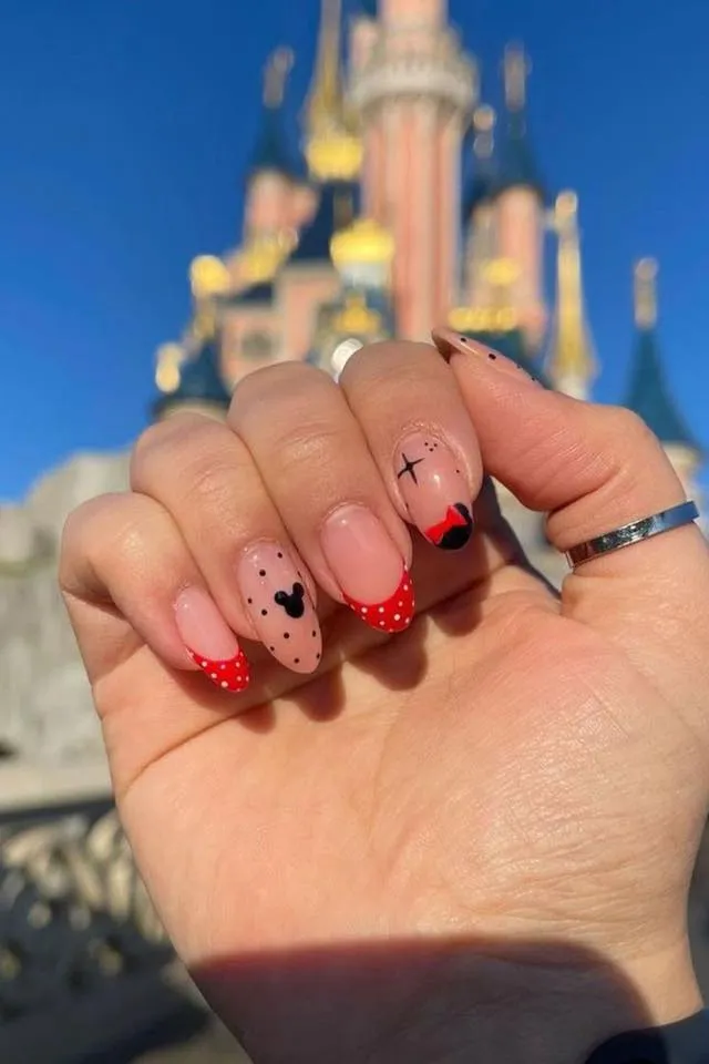 Mickey Silhouette Polka Dot French Tip — Disney Nails