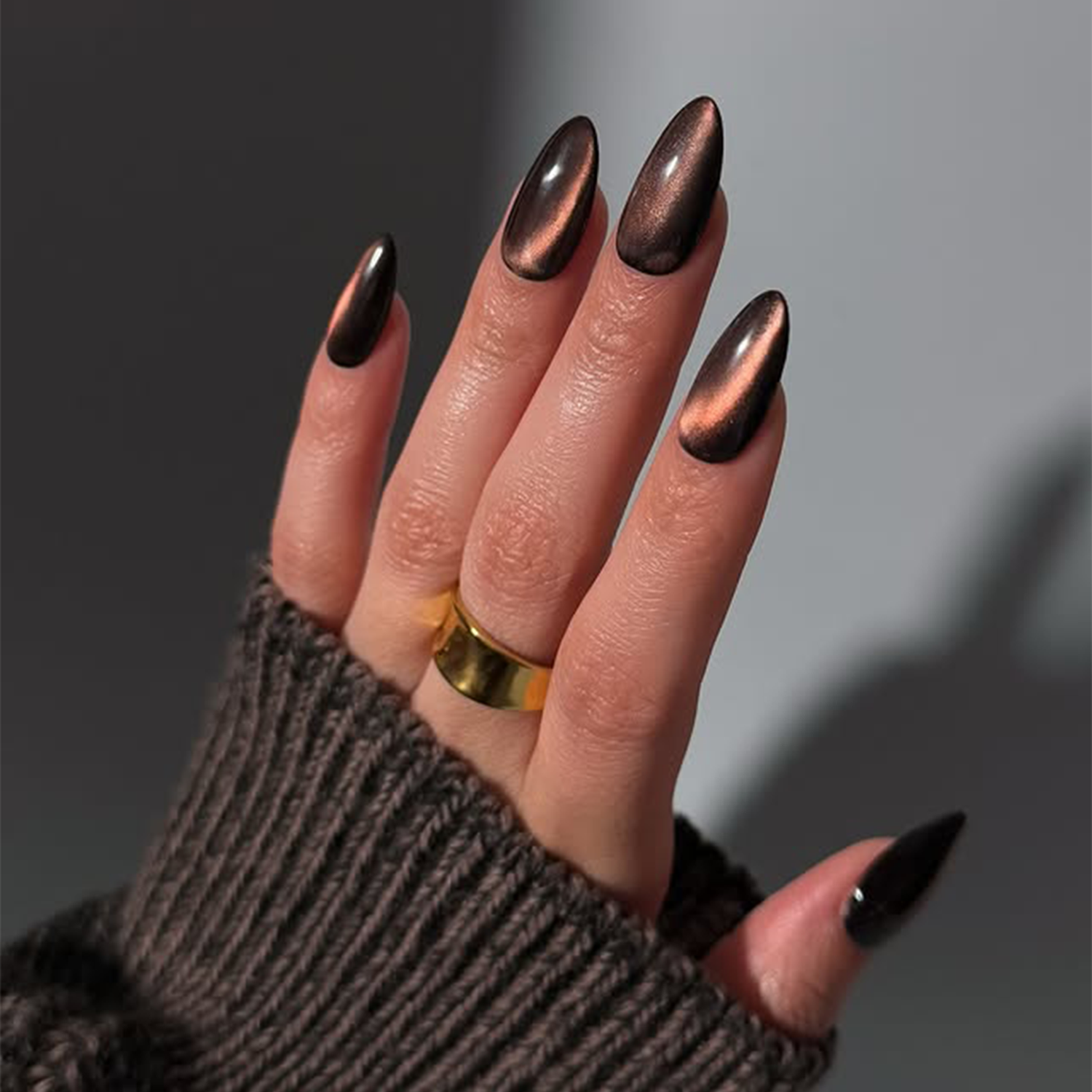 Deep Brown Dramatic Cat-Eye Stilettos Deep Brown Dramatic Cat-Eye Stilettos — Brown Nails