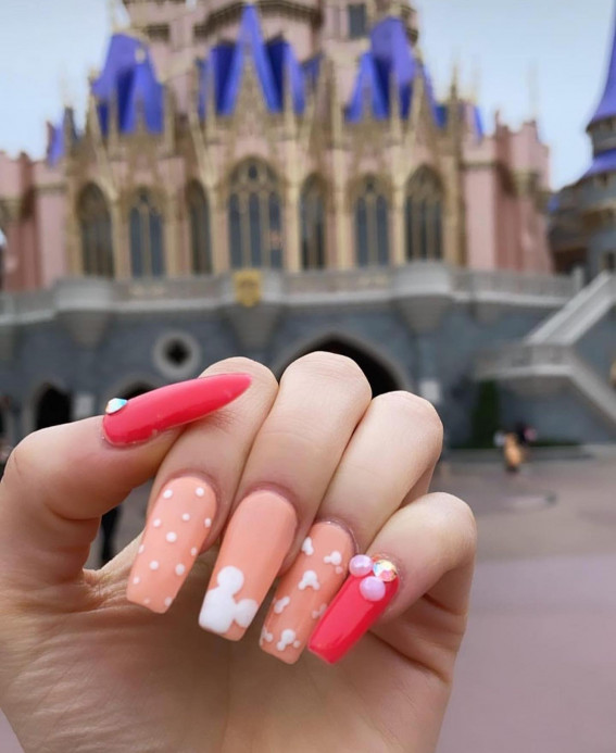Mickey Ears Peach Coffin Nails — Disney Nails