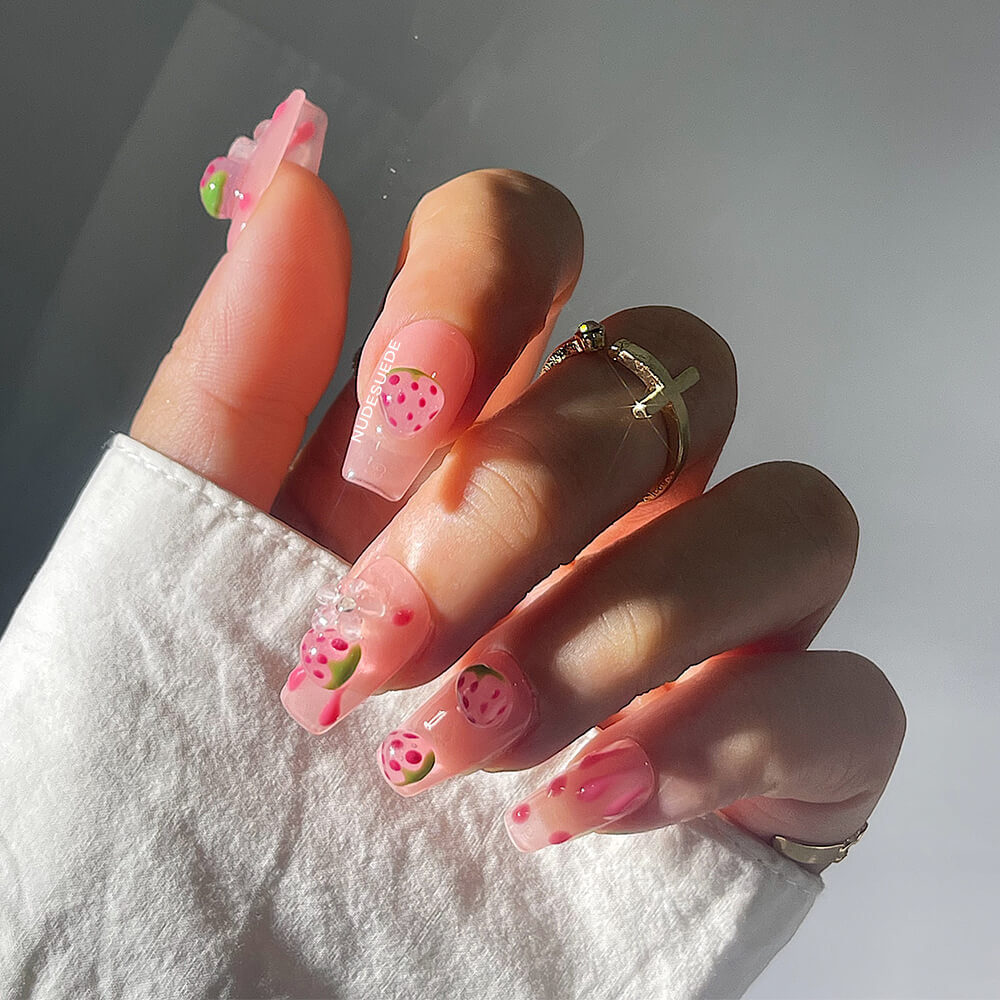 Pink Jelly with 3D Strawberry Fruit — Jelly Nails