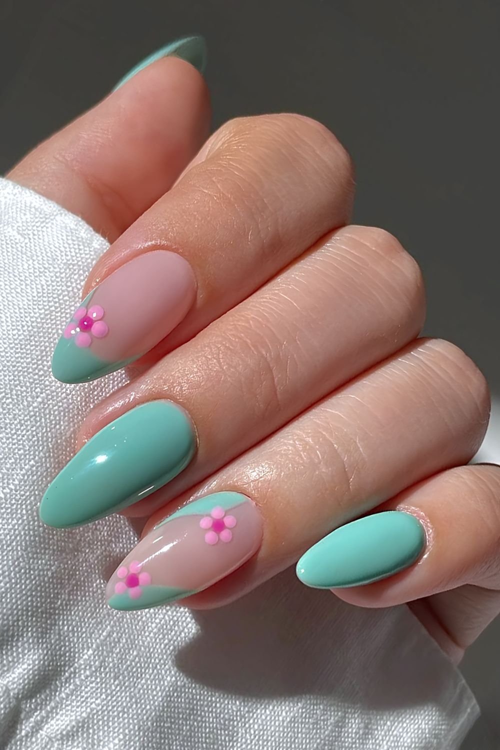 Mint French Tips with 3D Flowers Mint French Tips with 3D Flowers — Mint Green Nails