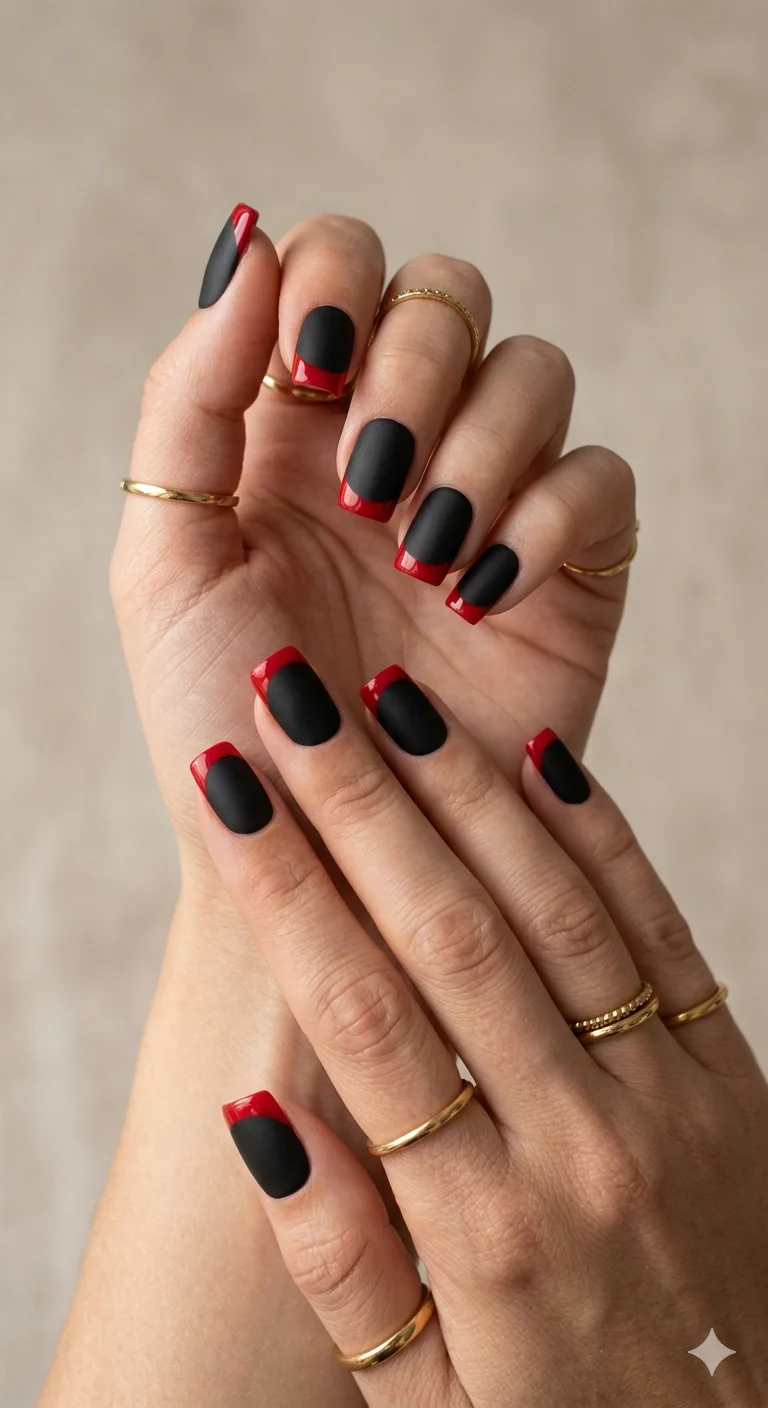 Reflective Chrome Red and Black Coffin Reflective Chrome Red and Black Coffin — Red and Black Nails