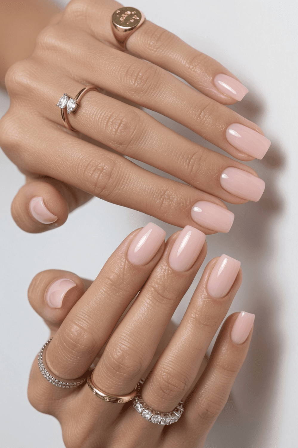 Classic Nude and Light Pink Short Squares — Simple Nails