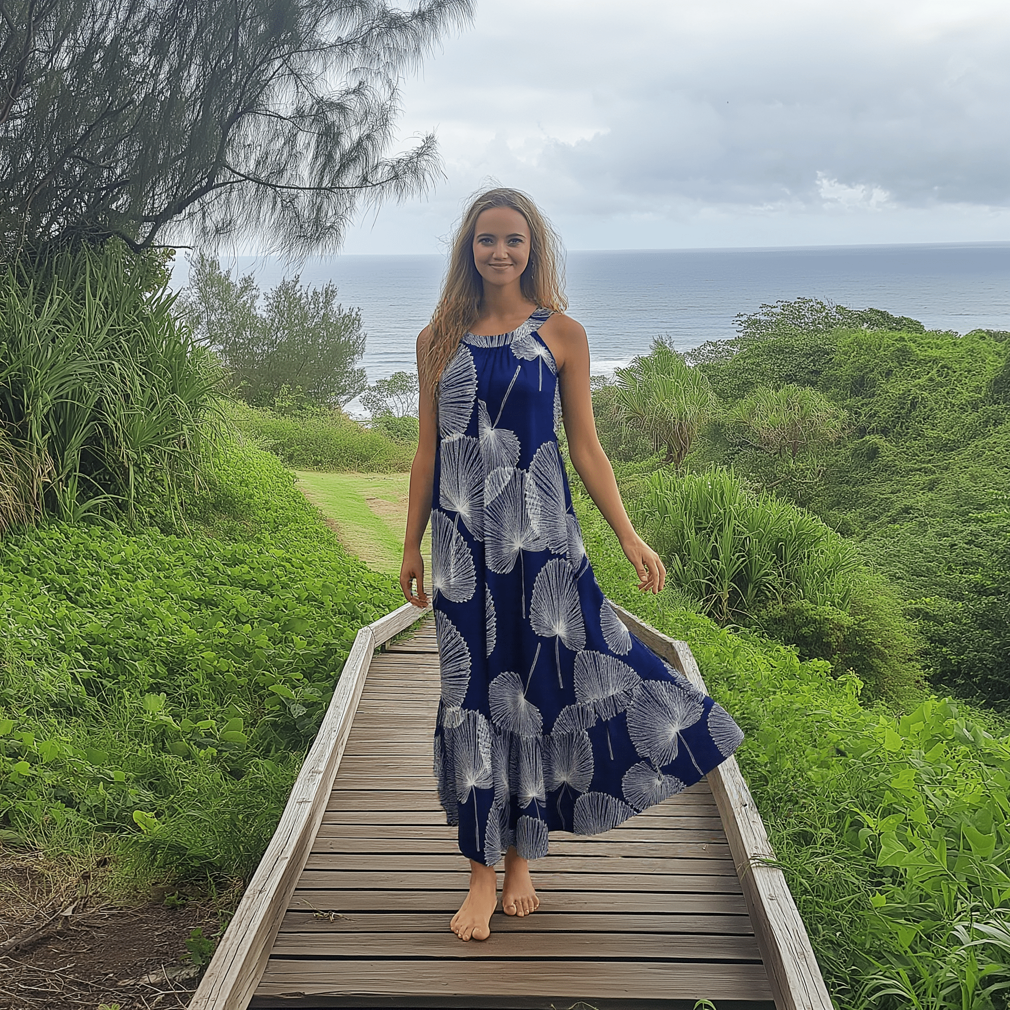 Flowy Blue and White Maxi Dress for Casual Beach Days — Hawaii Outfits