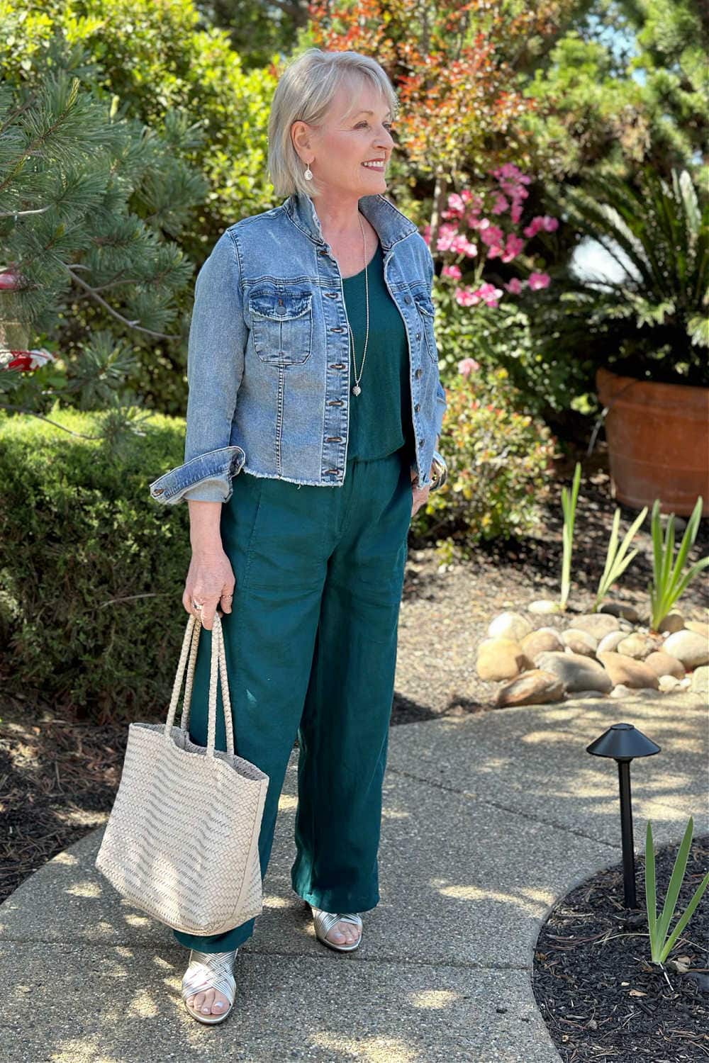 Casual Summer Day: Linen Jumpsuit with Denim Jacket Casual Summer Day: Linen Jumpsuit with Denim Jacket — Outfits for Women Over 60