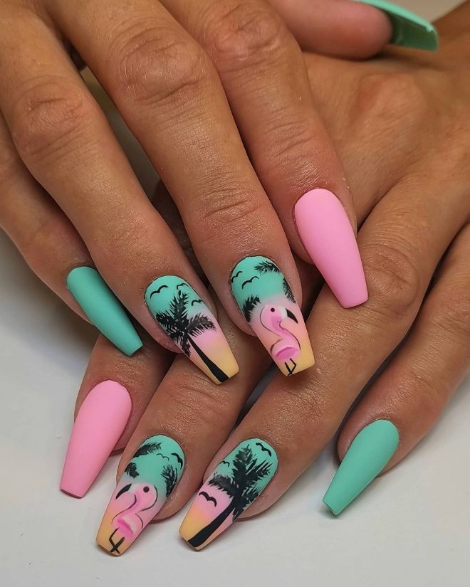 Pink Yellow Orange Teal Black Visual Idea Pink Yellow Orange Teal Black Visual Idea — Tropical Nails
