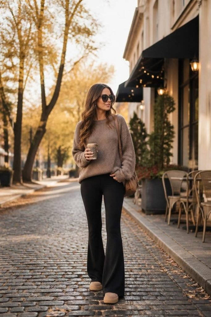 Oversized Sweater and Flared Leggings: Cozy Autumn Ensemble Oversized Sweater and Flared Leggings: Cozy Autumn Ensemble — Lazy Day Outfits