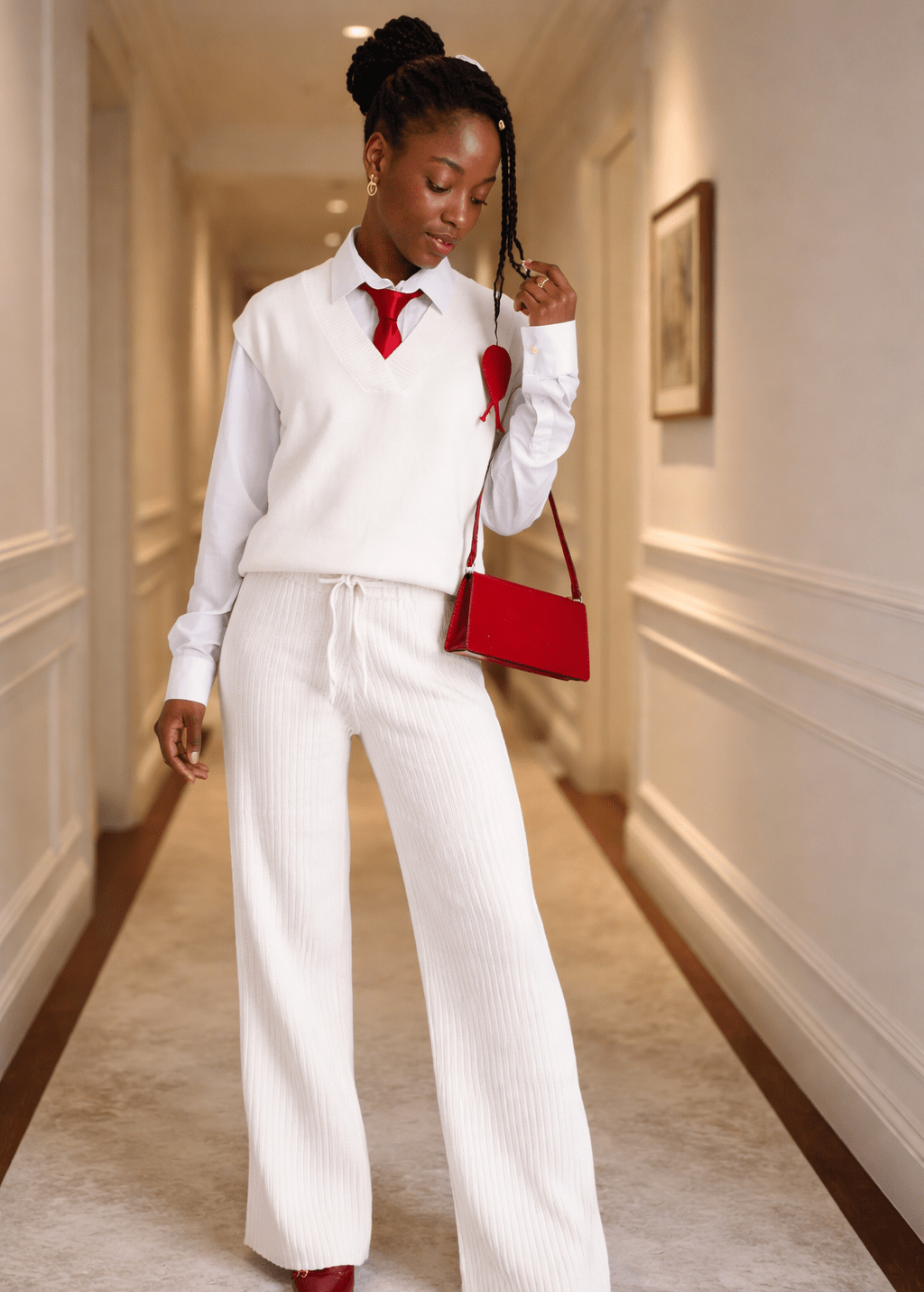 Preppy Layered Sweater Vest and Tie with Wide-Leg Trousers Preppy Layered Sweater Vest and Tie with Wide-Leg Trousers — Modest Outfits