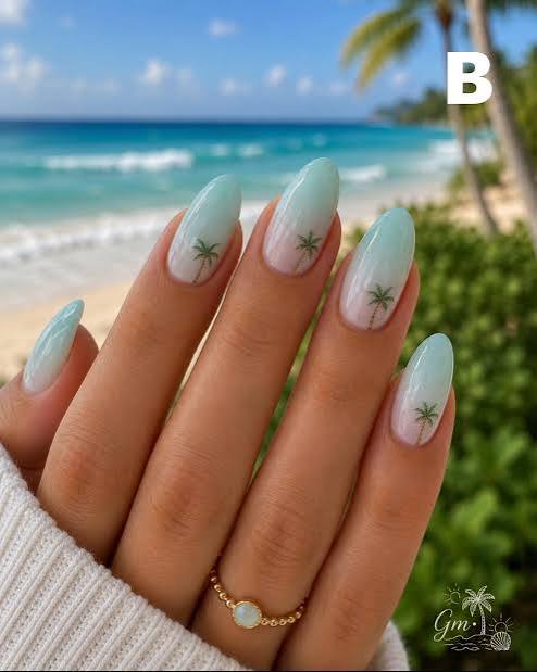 Pink Blue Ombre Palm Silhouettes — Beach Nails