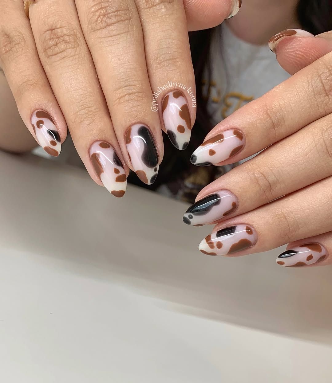 Sheer Pink Base Brown and White Cow Print Sheer Pink Base Brown and White Cow Print — Cow Print Nails