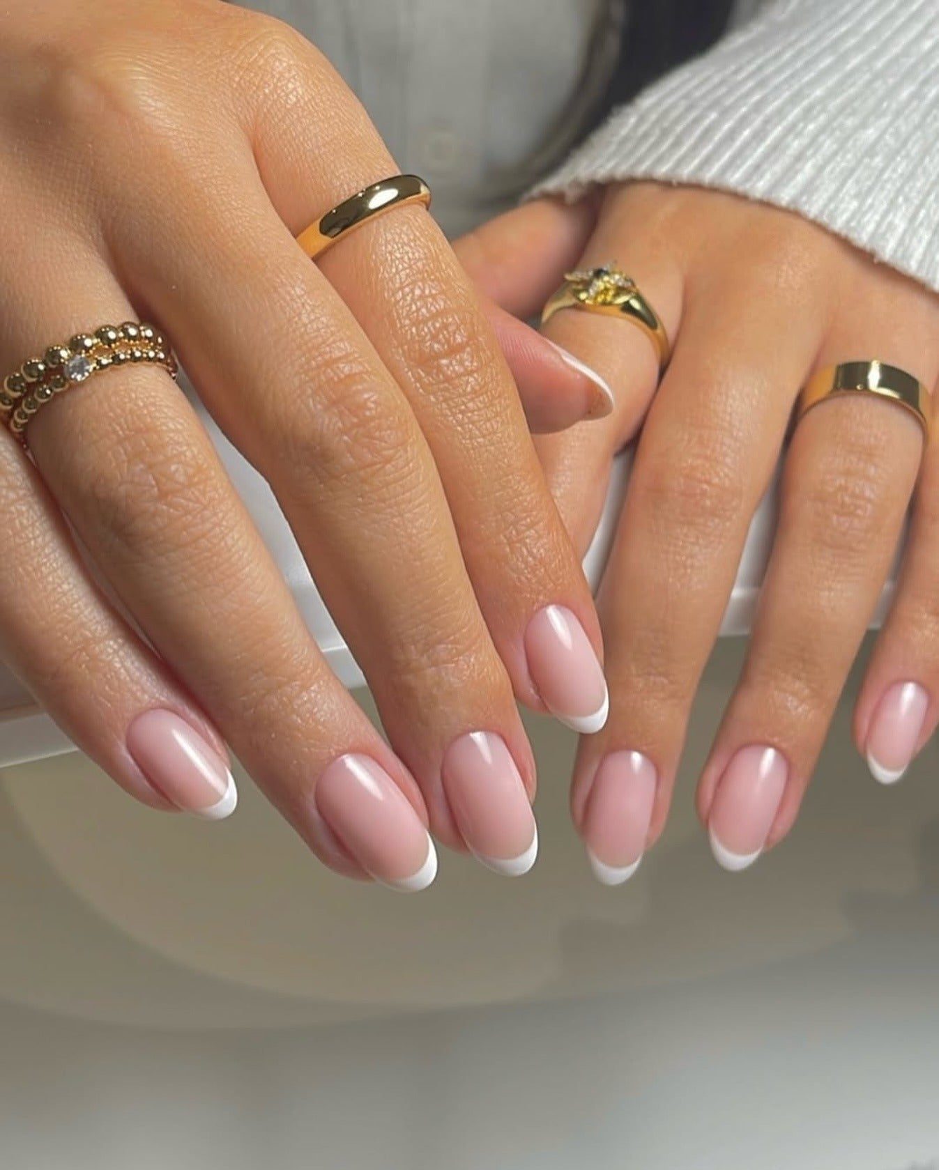 Classic French Short Oval with Rings — Natural Nails