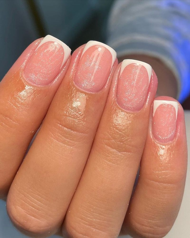 Glitter Shimmer French Tip — White French Tip Nails