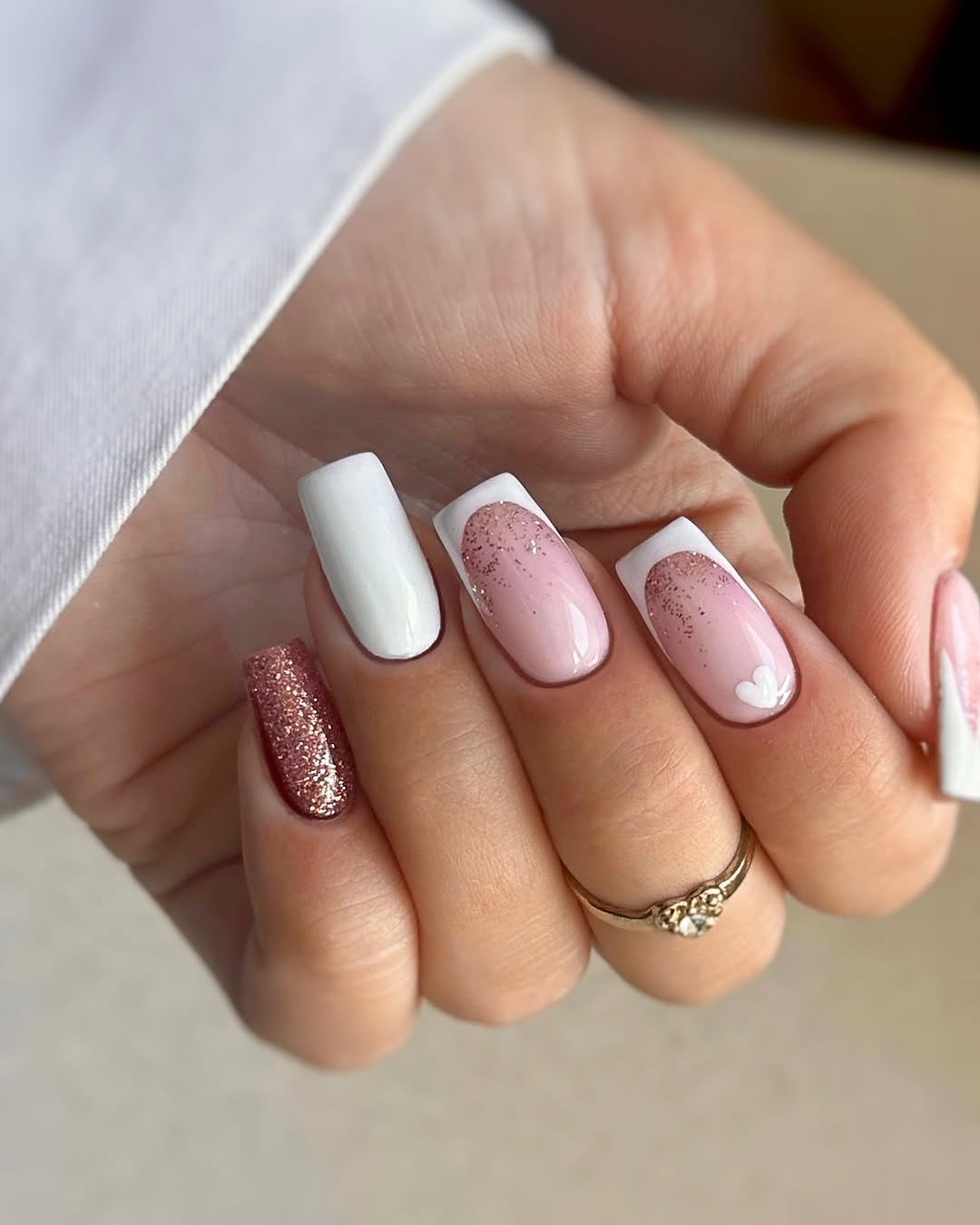 Playful French Tips with Glitter Accents — Medium Nails