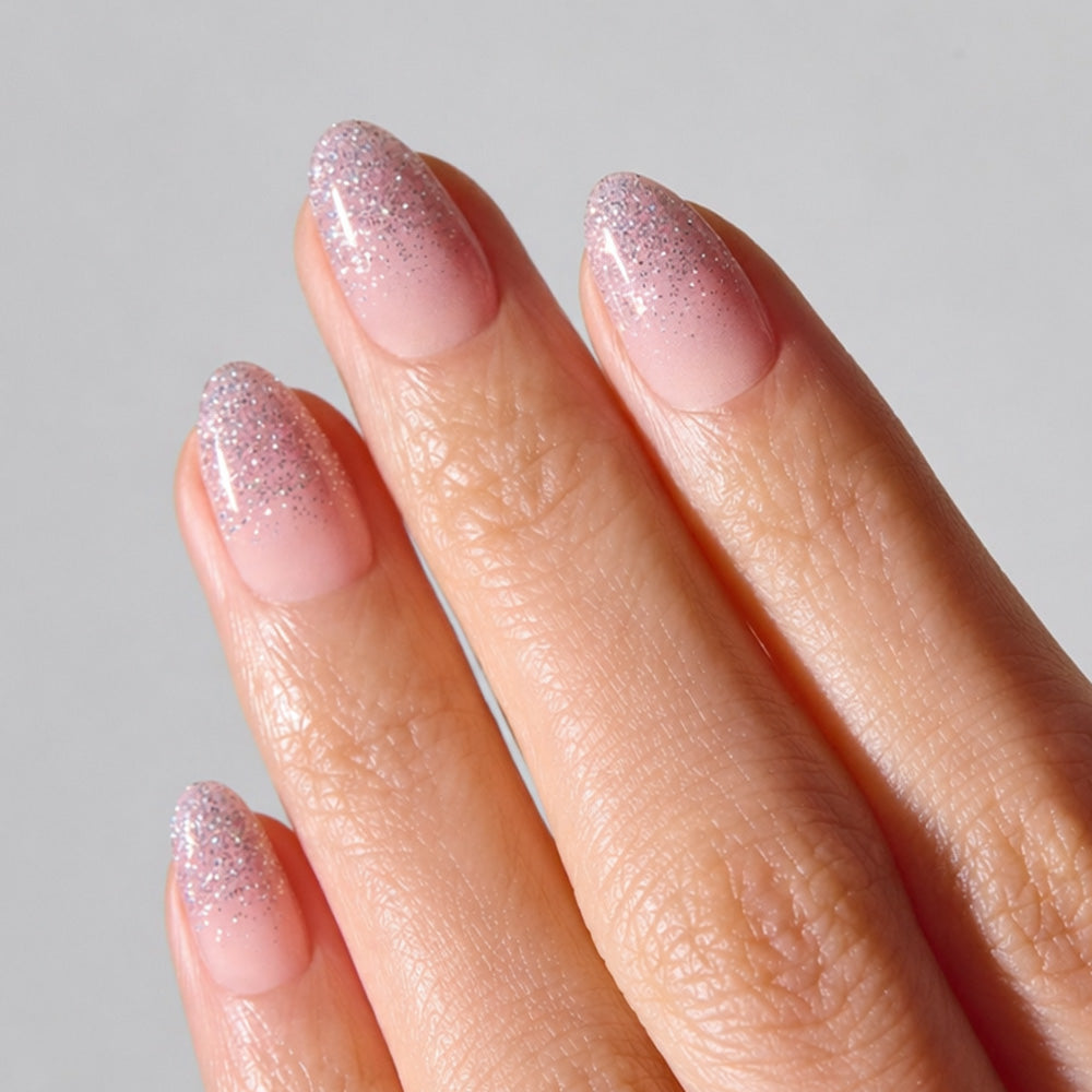 Glossy With Glitter Visual Idea — Short Oval Nails