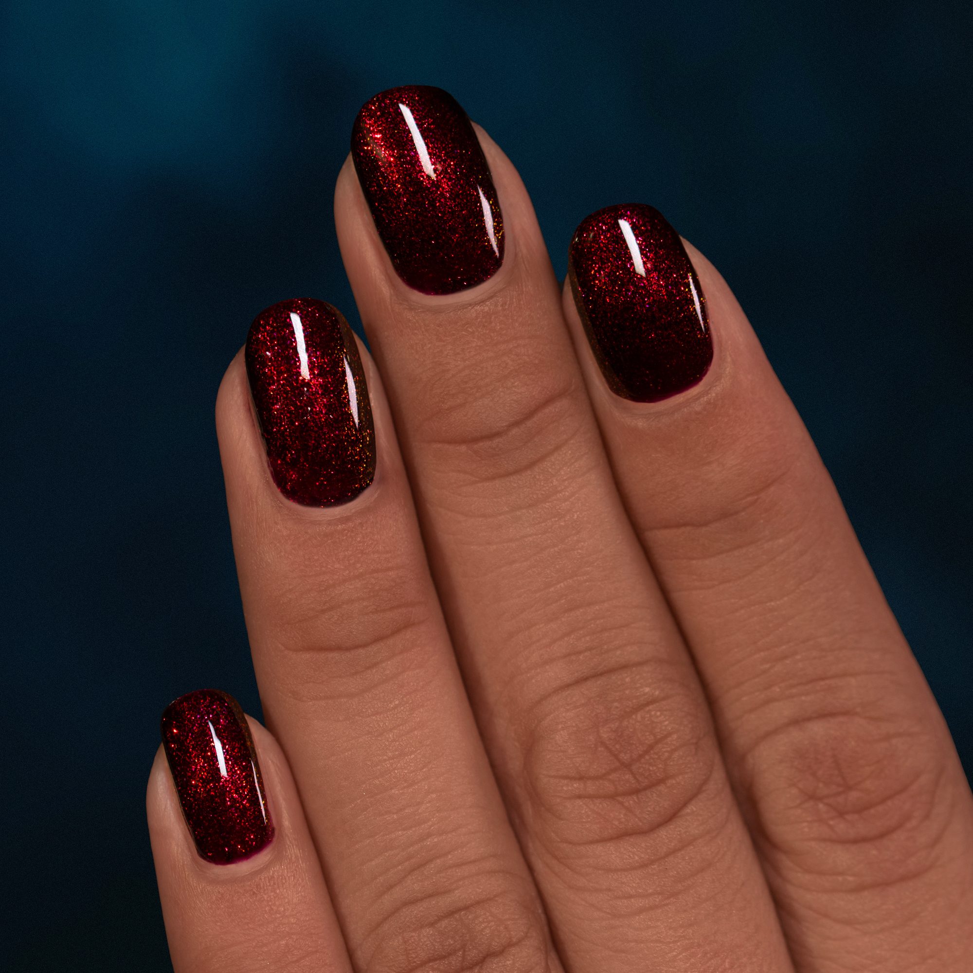 Intense Deep Red Glitter Oval Nails — Dark Red Nails