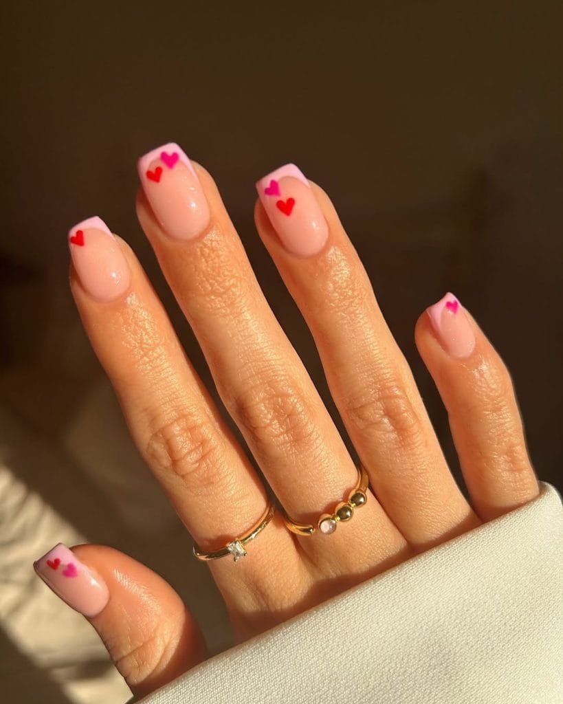 Short Square French Tips With Hearts Short Square French Tips With Hearts — Heart Nails
