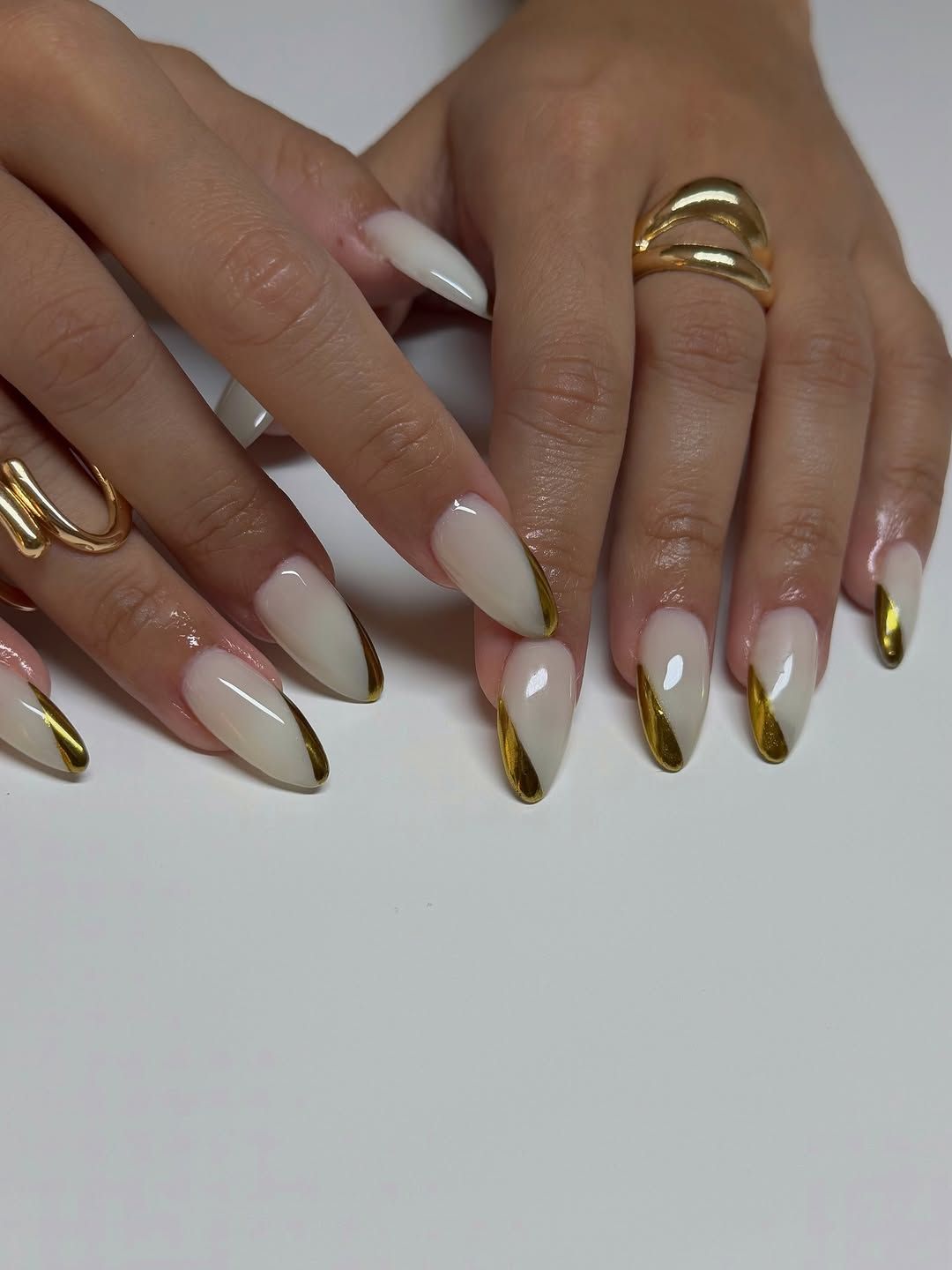 Milky White with Gold Foil — Milky Nails