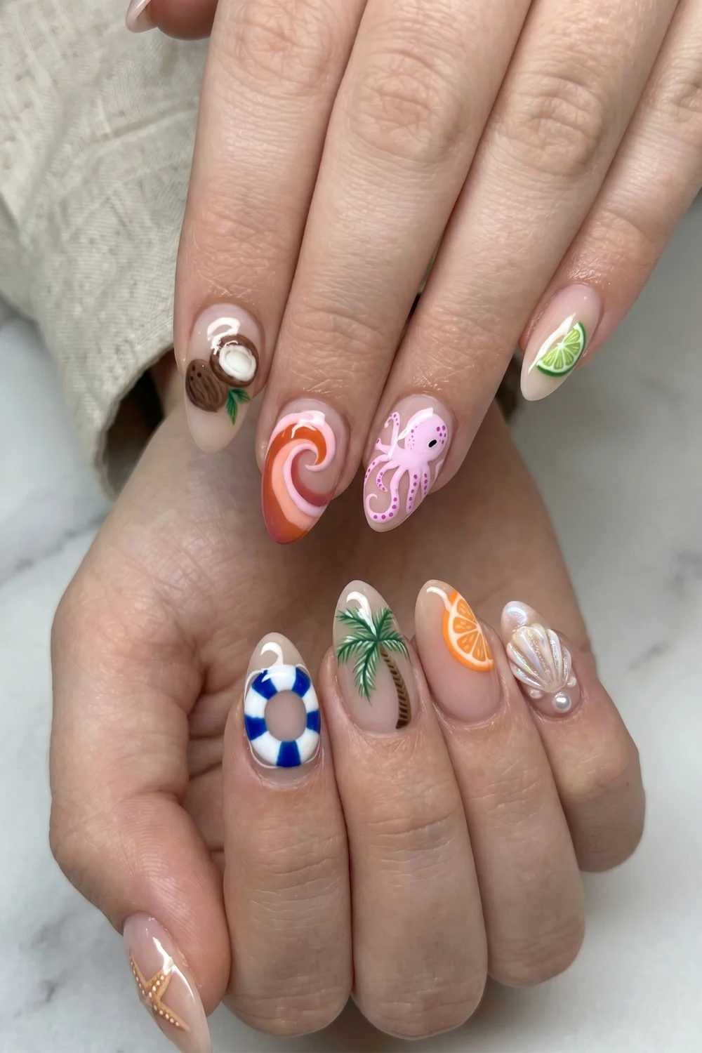 Detailed Beach Illustration Medley — Beach Nails