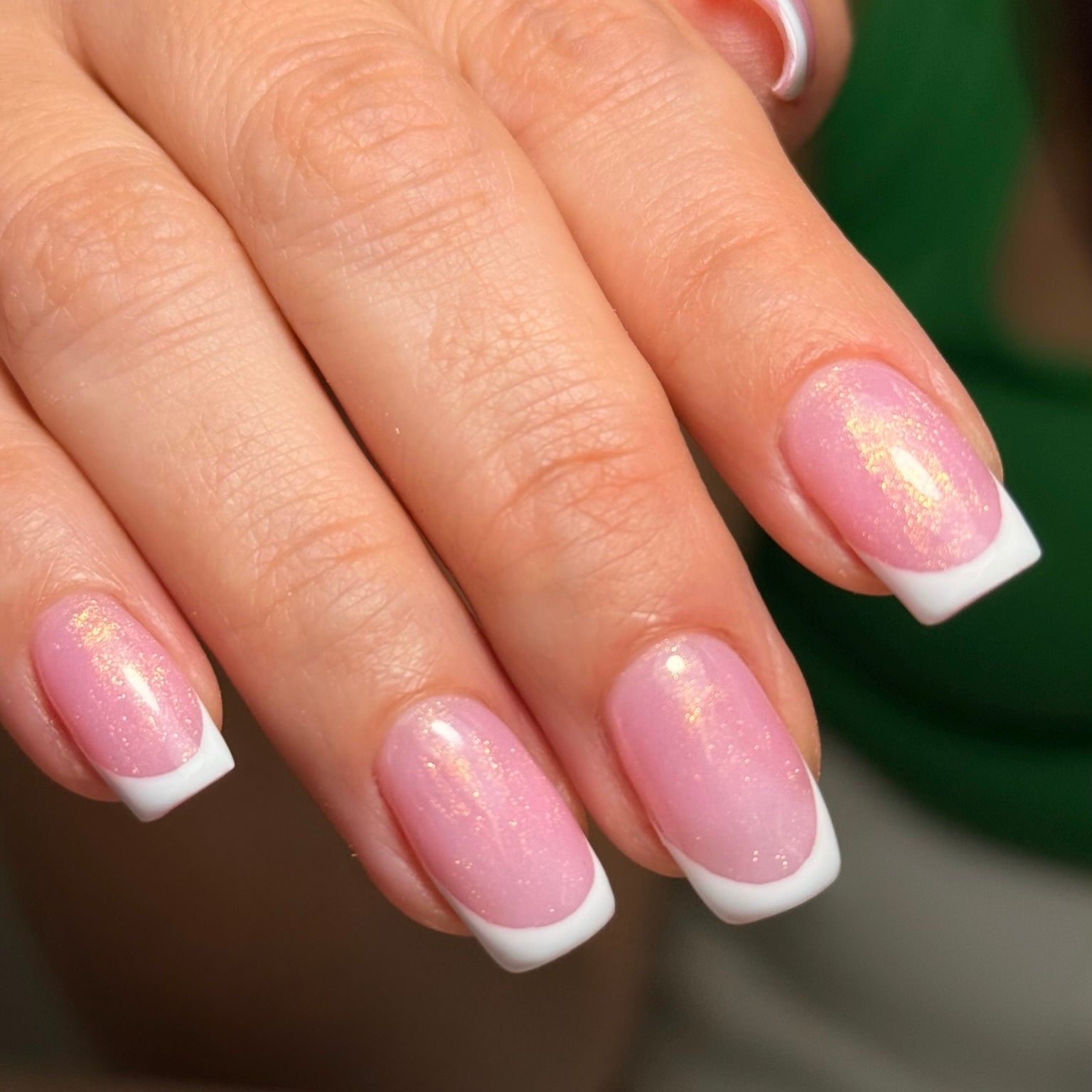 Glitter Tip French Manicure Short Squares — Builder Gel Nails
